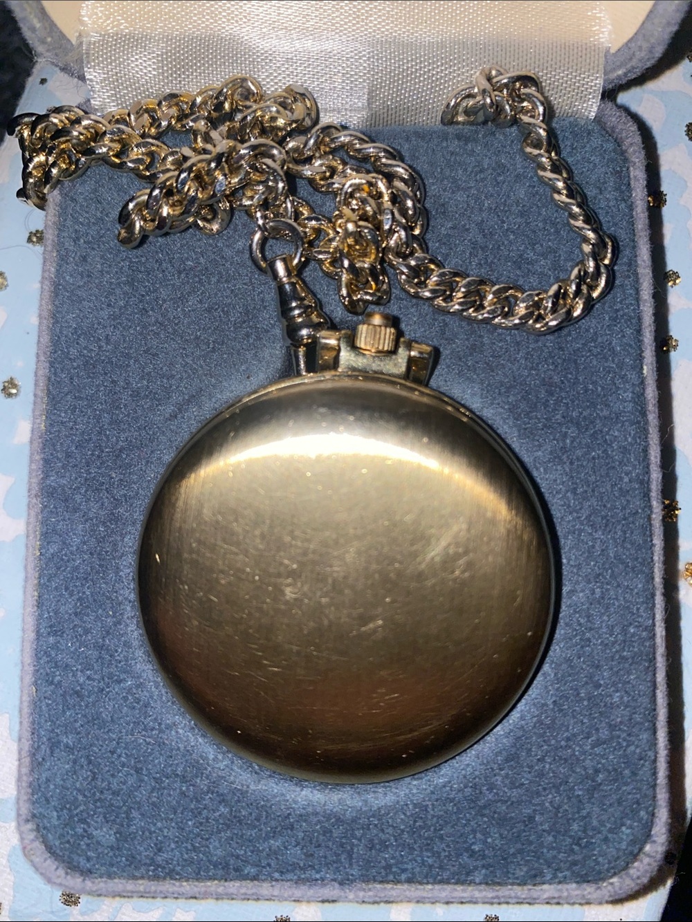 Vintage Brass Pocket Watch on Chain - Gold Tone